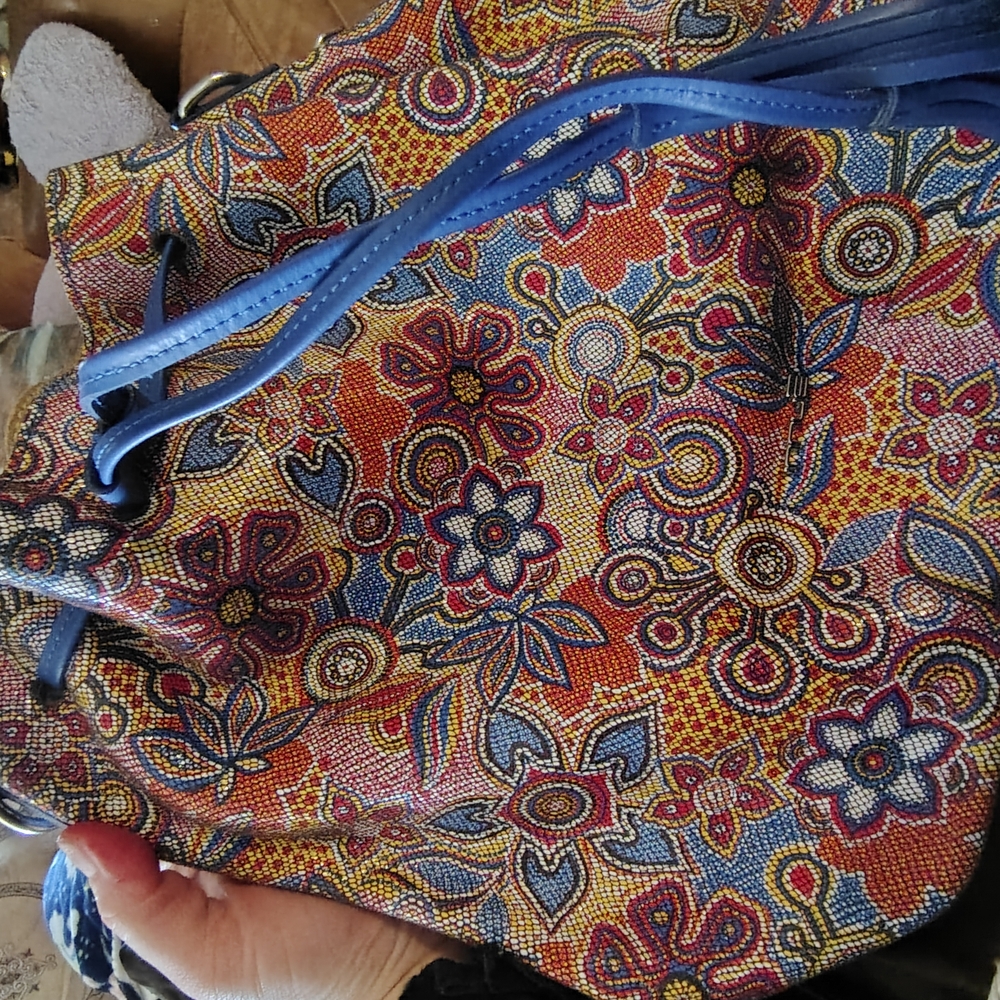 Floral Patterned Women's Bag with Blue Accents